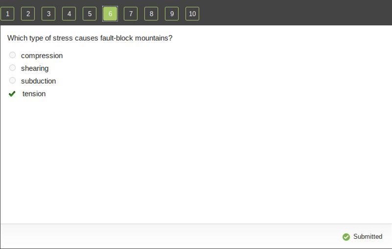 Which type of stress causes fault-block mountains?-example-1