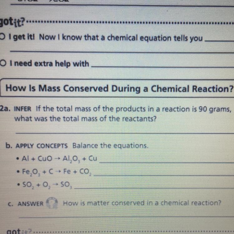 INFER if the total mass of the products in a reaction is 90 grams, what was the total-example-1