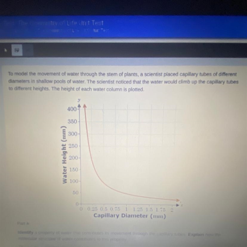 Part A: Identify a property of water that contributes its movement through the capillary-example-1