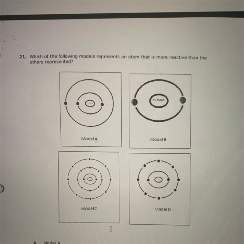 Which of the following models represents an atom that is more reactive than the others-example-1