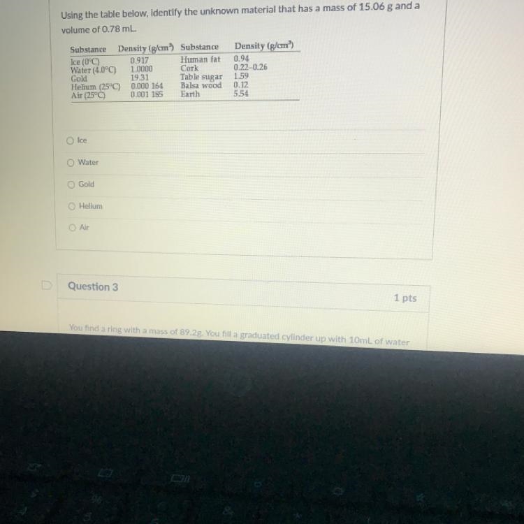 Using the table below, identify the unknown material that has a mass of 15,06 g and-example-1