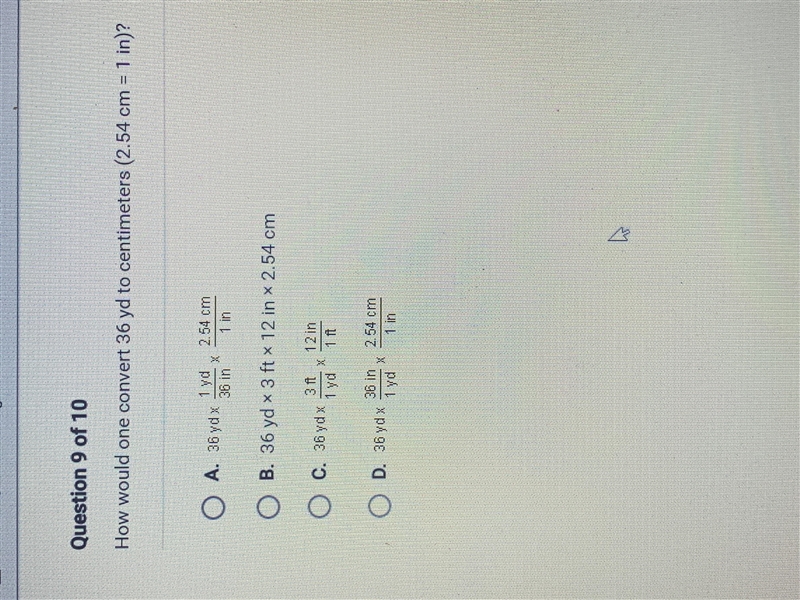 How would one convert 36 yd to centimeters?-example-1