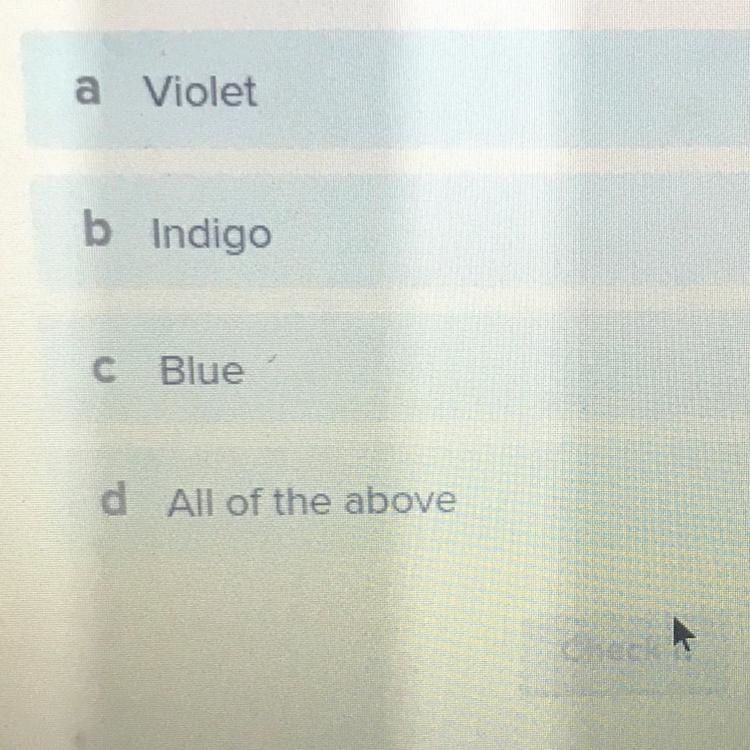 Which of the following colors is/are produced when white light from sun is passed-example-1