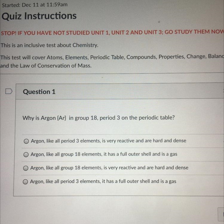 Why is Argon (Ar} in group 18, period 3 on the periodic table ? A. B. C. D.-example-1