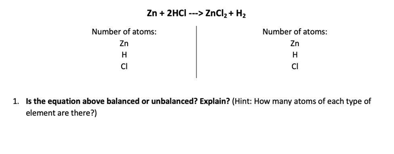 Is the equation above balanced or unbalanced? Explain? Worth 55 points.-example-1