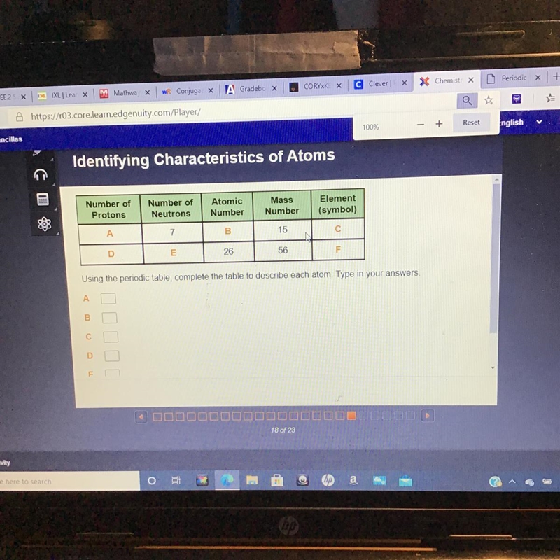 Identifying Characteristics of Atoms Number of Protons Number of Neutrons Atomic Number-example-1