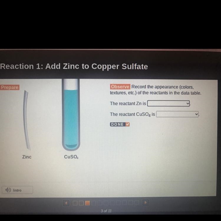 Observe Record the appearance (colors, textures, etc.) of the reactants in the data-example-1