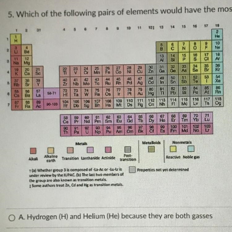 Which of the following pairs of elements would have the most similar properties? A-example-1