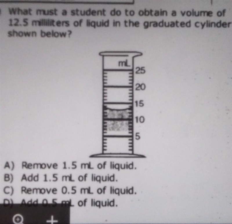 A) remove 1.5ml of liquid B) add 1.5 ml of liquid C) remove 0.5 ml of liquid D) add-example-1