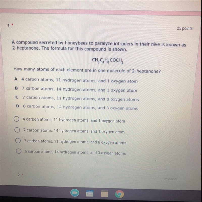 How many atoms of each element are in one molecule of 2-heptanone-example-1