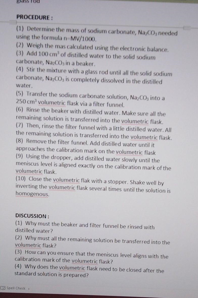 Another chemistry question. Help me! To prepare 250cm³ of standard solution of 1.0 mol-example-1