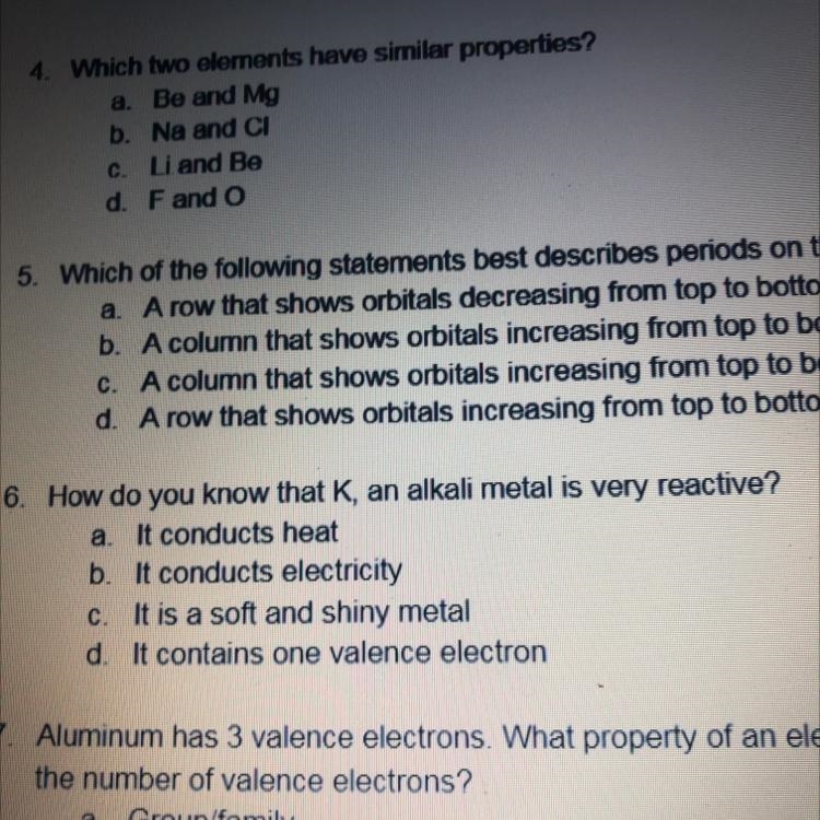 How do you know that K, an alkali metal is very reactive? a. It conducts heat b. It-example-1