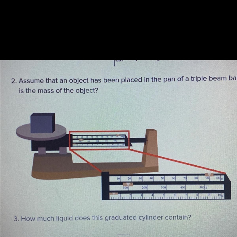 Assume that an object has been placed in the pan of a triple beam balance. The scales-example-1