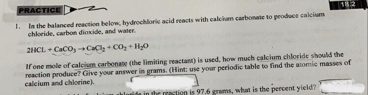 if one mole of calcium carbonate (the limiting reactant) is used, how much calcium-example-1