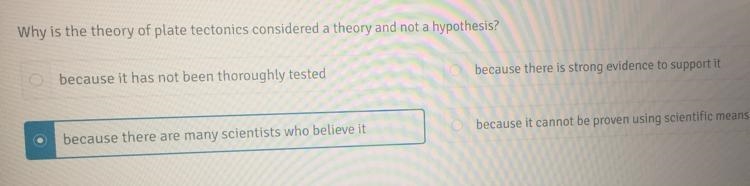 Why is the theory of plate tectonics considered a theory and not a hypothesis?-example-1