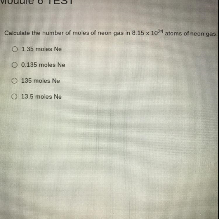 Calculate the number of moles of neon gas in 8.15 atoms of neon gas-example-1