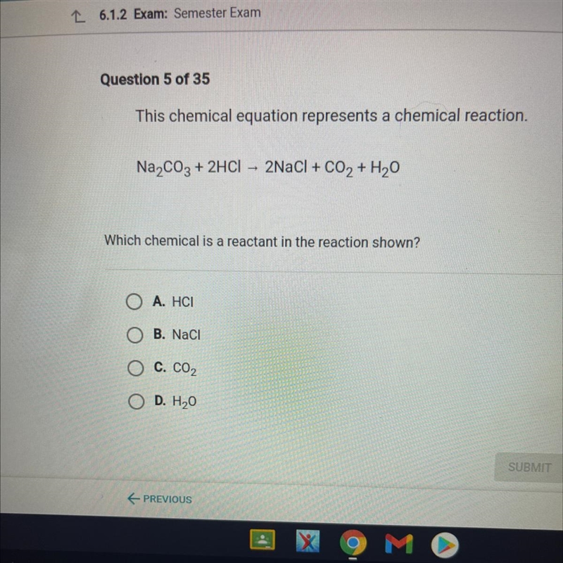 This chemical equation represents a chemical reaction. Na2CO3 + 2HCl - 2NaCl + CO-example-1