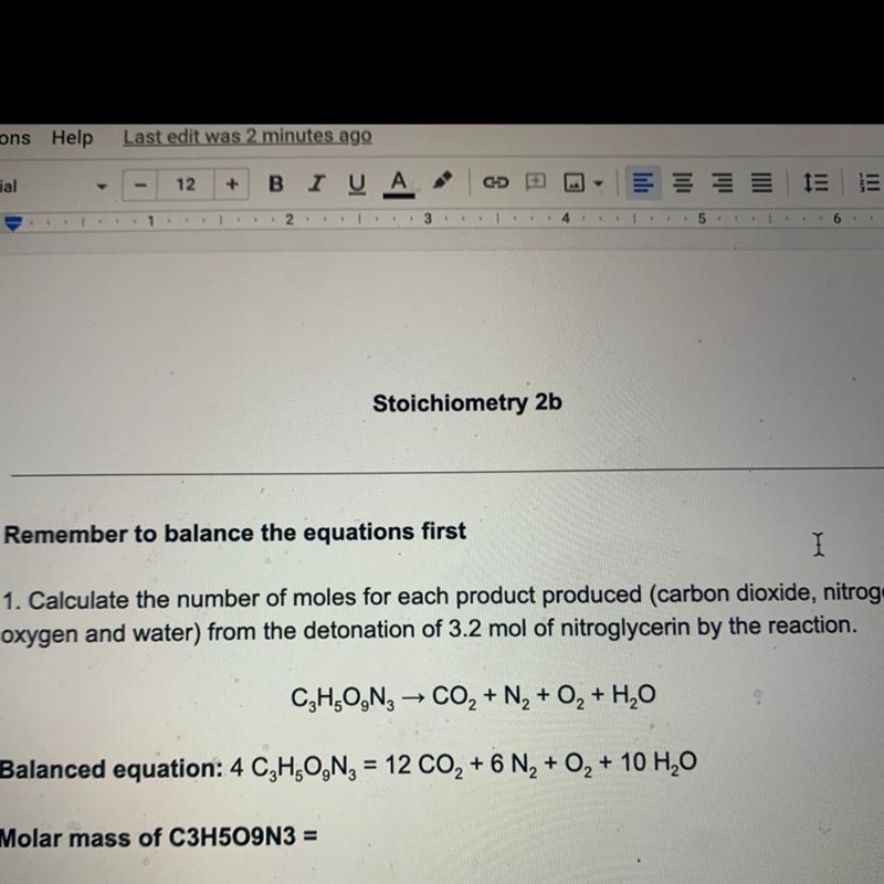 Remember to balance the equations first 1. Calculate the number of moles for each-example-1