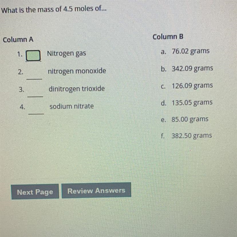 Question what is the mass of 4.5 moles of-example-1