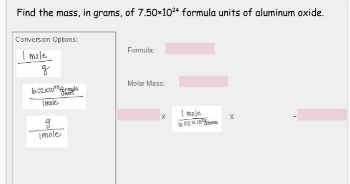 Find the mass, in grams, of 7.50×1024 formula units of aluminum oxide.-example-1