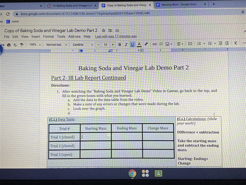 Baking soda and vinegar lab demo part 2 mass! 7th grade please help!-example-1