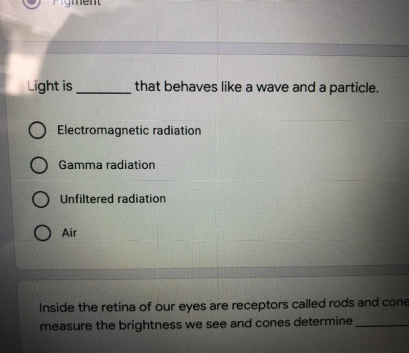 Light is ____ that behaves like a wave and a particle-example-1