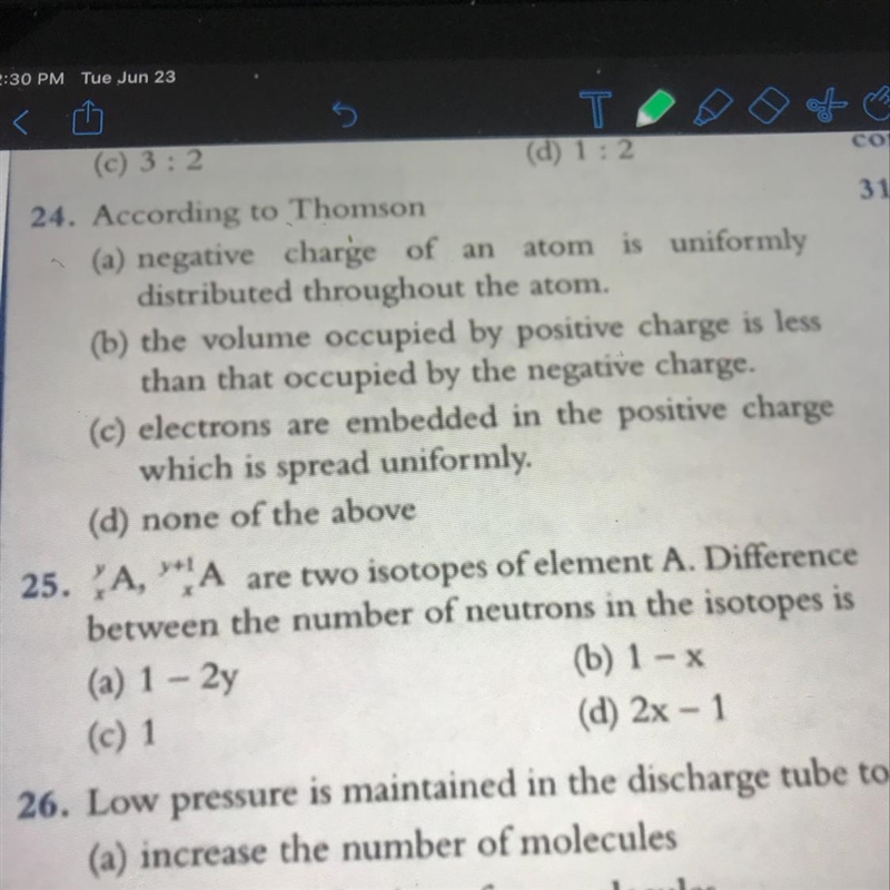 Question 25———-A, YA are two isotopes of element A. Difference between the number-example-1