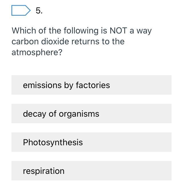 Which of the following is not a way carbon dioxide returns to the atmosphere-example-1