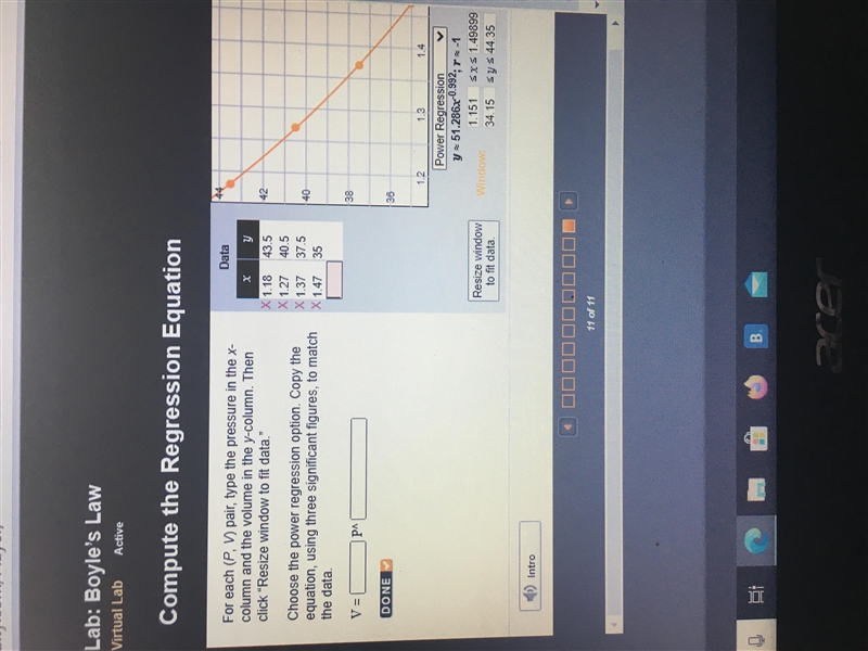 For each (P, V) pair, type the pressure in the x-column and the volume in the y-column-example-1