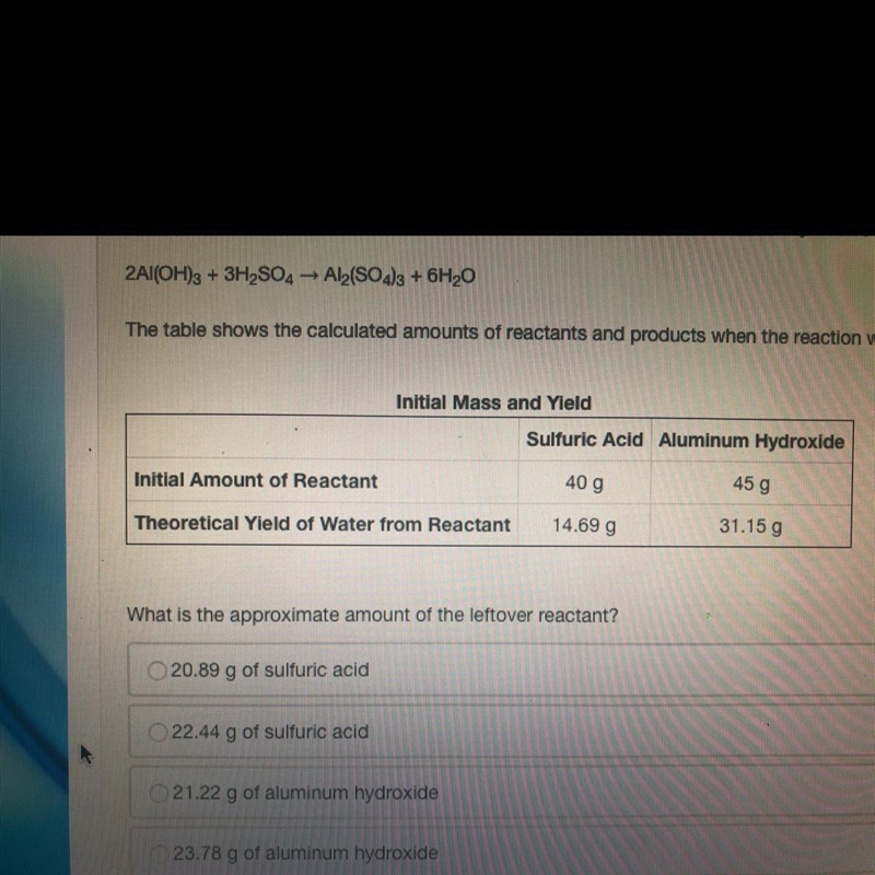 The following reaction shows the products when sulfuric acid and aluminum hydroxide-example-1