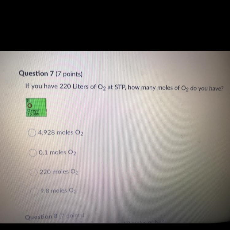 If you have 220 liters O2 at STP how many moles of O2 do you have-example-1