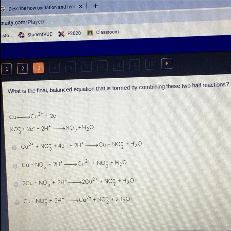 What is the final, balanced equation that is formed by combining these two half reactions-example-1