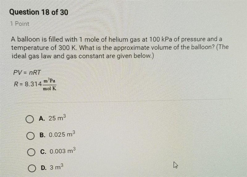 A balloon is filled with 1 mole of helium gas at 100 kPa of pressure and a temperature-example-1