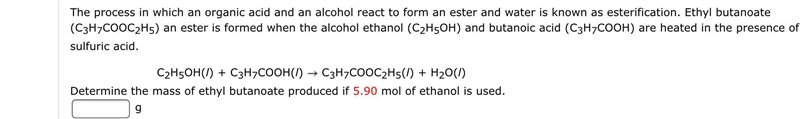 The process in which an organic acid and an alcohol react to form an ester and water-example-1