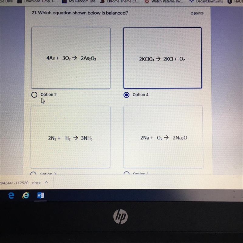 Which equation shown above is balanced, please help I don’t understand!-example-1