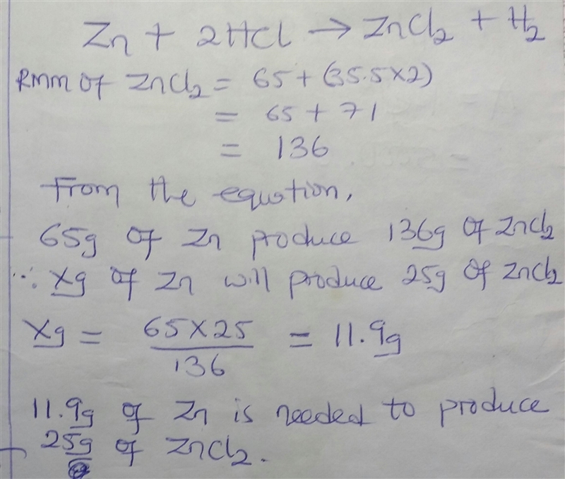 How many grams of zinc are needed to produce 25.0 g ZnCl2-example-1