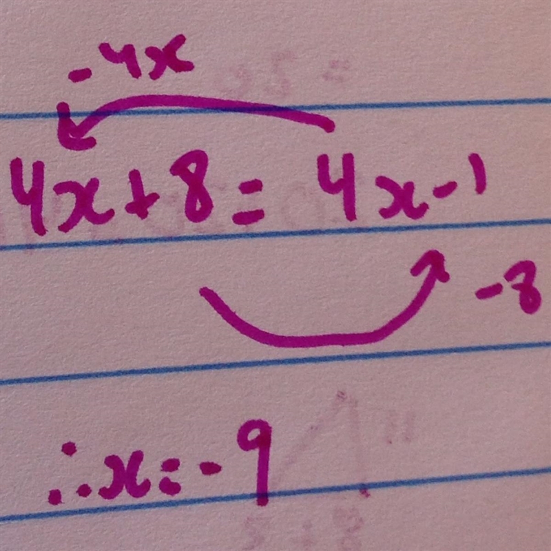 Examine the system of equations. y = 4x +8, y = 4x-1-example-1