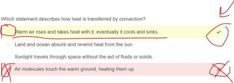 Which statement best explains heating by convection? Land and ocean absorb and re-example-1