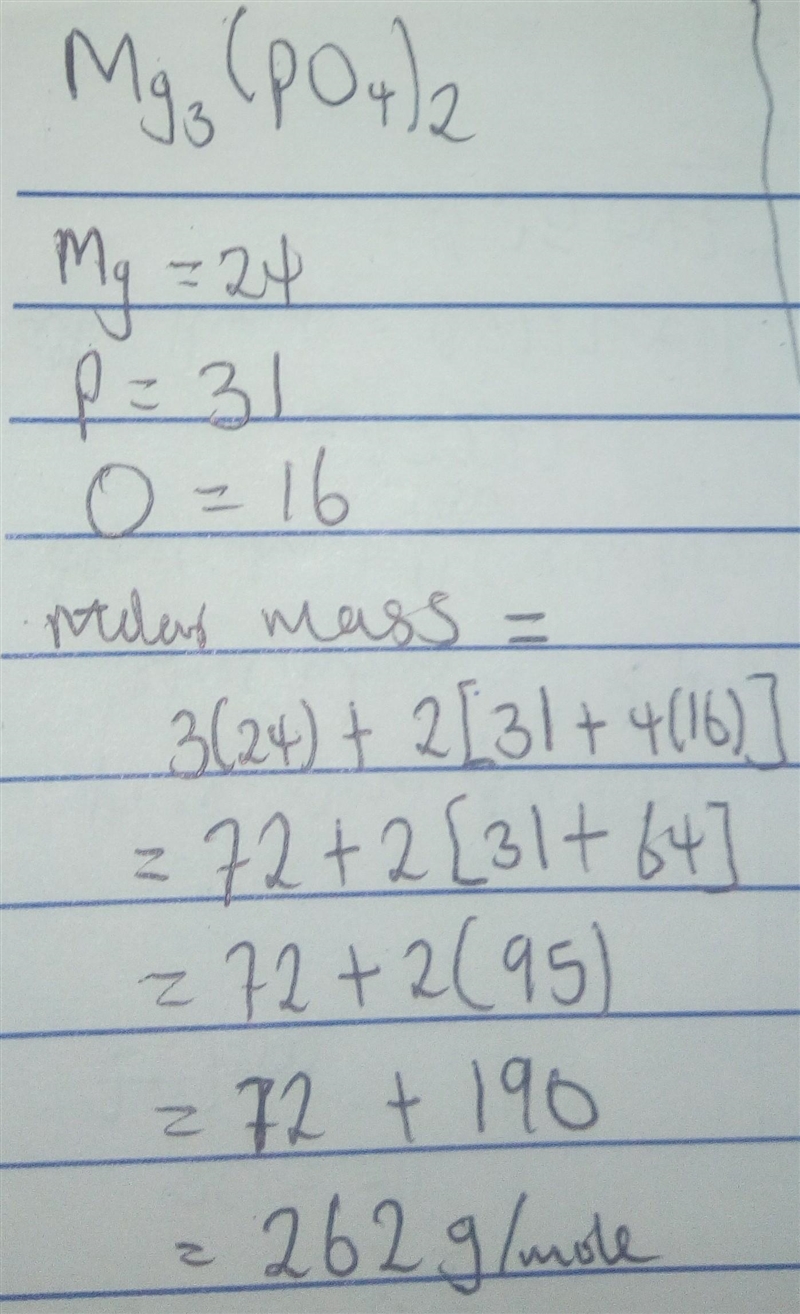 What is the molar mass or magnesium phosphate ?-example-1