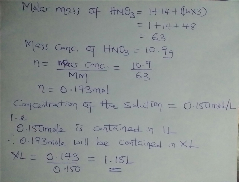 C) What volume of dilute HNO3 solution (0.150 mol/L) would be required to obtain 10.9 grams-example-1