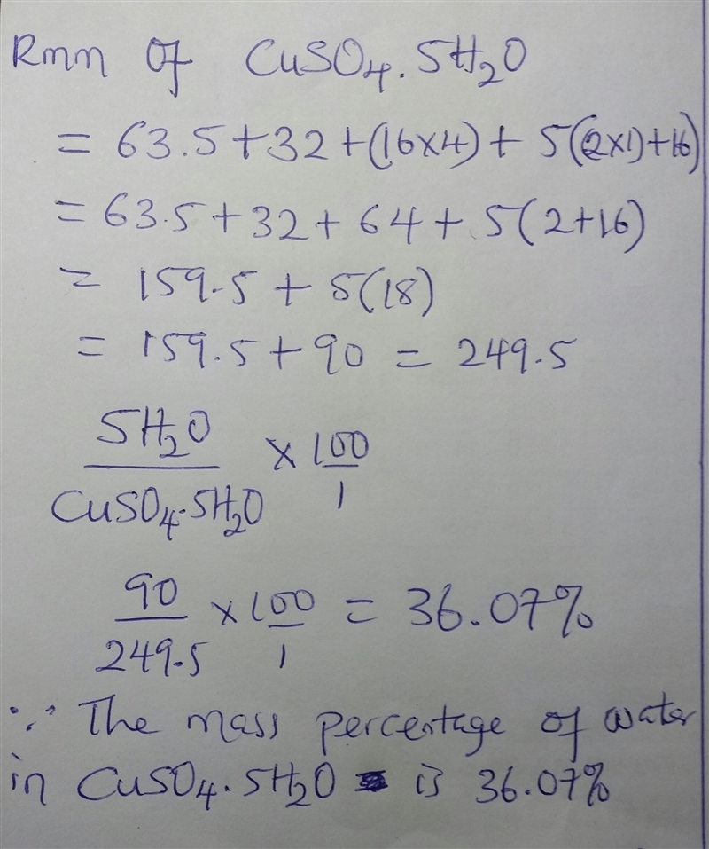 10. What is the mass percentage of water in the hydrate CuSO4.5H2O?-example-1