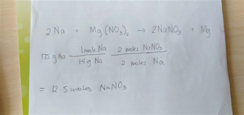 If 175g of Sodium reacts with excess Magnesium Nitrate then how many moles of Sodium-example-1