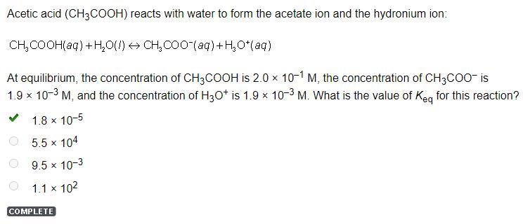 Acetic acid (CH3COOH) reacts with water to form the acetate ion and the hydronium-example-1