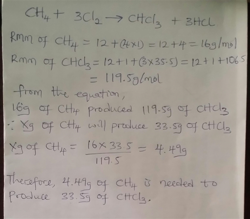 Chloroform (CHCl3), an important solvent, is produced by a reaction between methane-example-1