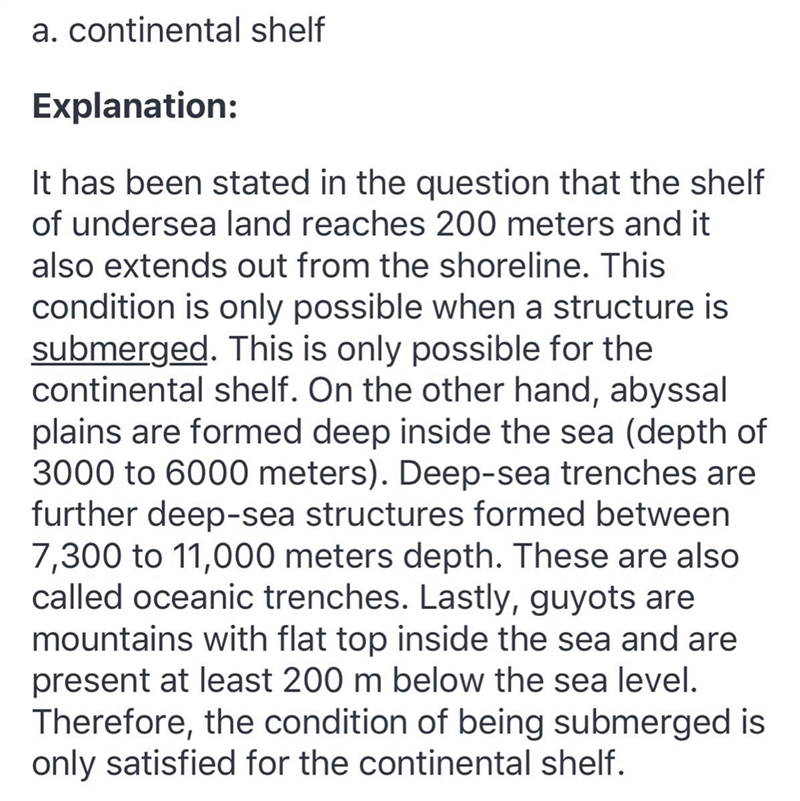 Which term is described as a shelf of undersea land reaching a depth of about 200 meters-example-1