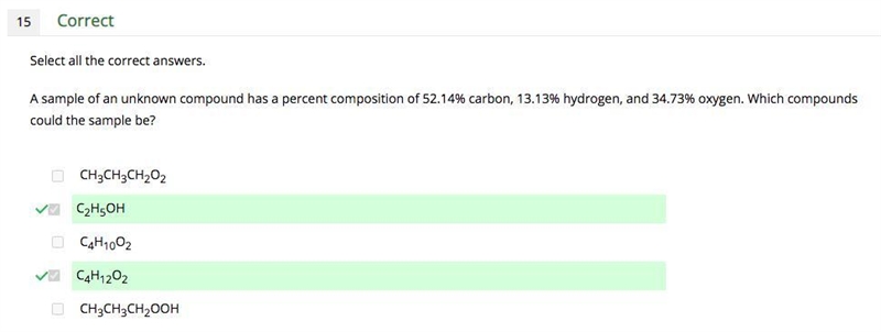 Select all the correct answers. A sample of an unknown compound has a percent composition-example-1