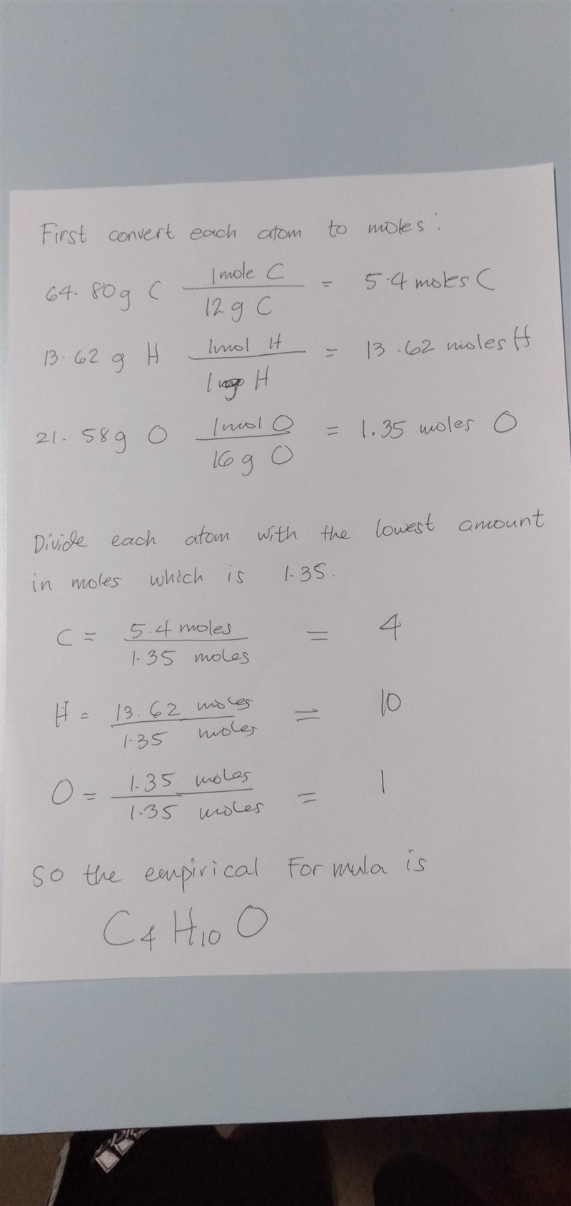 A compound is found to contain 64.80% carbon. 13.62% hydrogen. And 21.58% oxygen by-example-1