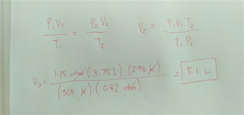 A sample of gas has a volume of 3.75 L at a temperature of 25°C and a pressure of-example-1