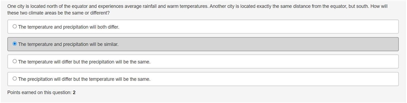 One city is located north of the equator and experiences average rainfall and warm-example-1