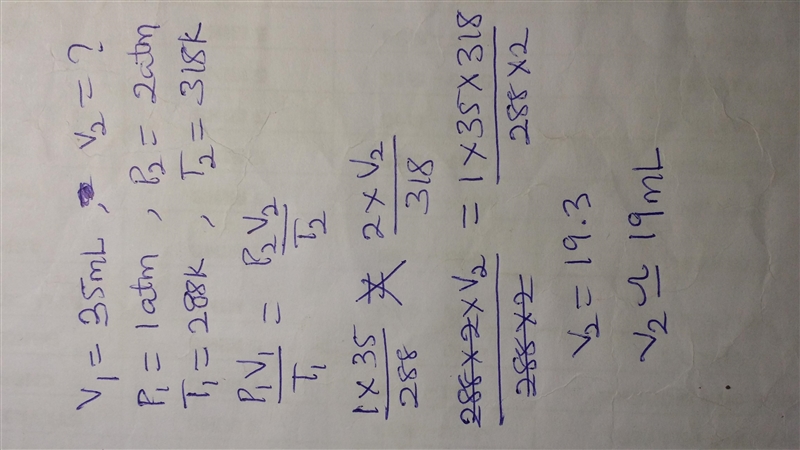 A 35.0 mL sample of argon gas has a pressure of 1.0 atm and a temperature of 288 K-example-1